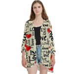 Love Abstract Background Love Textures Open Front 3/4 Sleeve Batwing Chiffon Cardigan Kimono