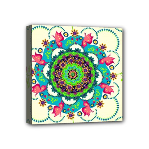 Mandala Flowers, Abstract, Butterflies, Floral, Pattern Mini Canvas 4  x 4  (Stretched) from ArtsNow.com