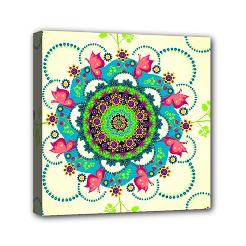 Mandala Flowers, Abstract, Butterflies, Floral, Pattern Mini Canvas 6  x 6  (Stretched) from ArtsNow.com