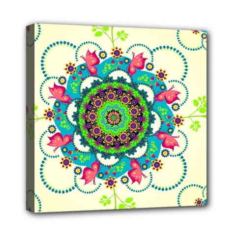 Mandala Flowers, Abstract, Butterflies, Floral, Pattern Mini Canvas 8  x 8  (Stretched) from ArtsNow.com