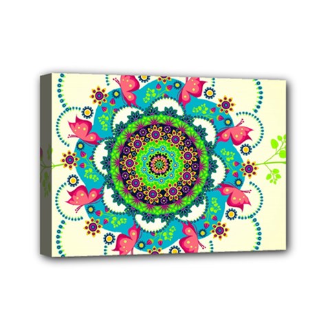 Mandala Flowers, Abstract, Butterflies, Floral, Pattern Mini Canvas 7  x 5  (Stretched) from ArtsNow.com