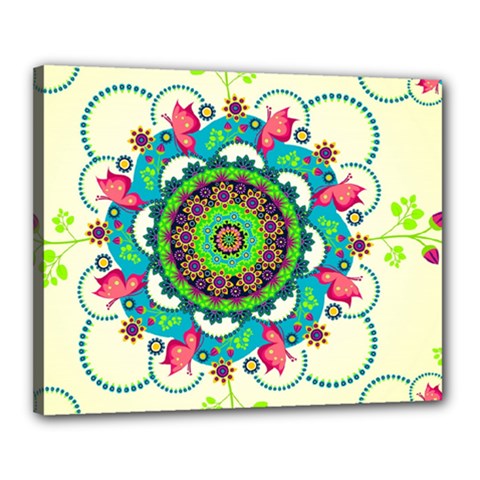 Mandala Flowers, Abstract, Butterflies, Floral, Pattern Canvas 20  x 16  (Stretched) from ArtsNow.com