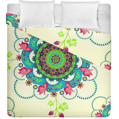 Mandala Flowers, Abstract, Butterflies, Floral, Pattern Duvet Cover Double Side (King Size) from ArtsNow.com