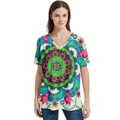 V-Neck Split Shoulder Casual T-Shirt 