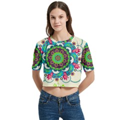 Women s Round Neck Short Sleeve Crop Top 