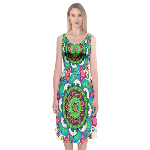 Mandala Flowers, Abstract, Butterflies, Floral, Pattern Midi Sleeveless Dress from ArtsNow.com