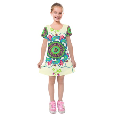 Mandala Flowers, Abstract, Butterflies, Floral, Pattern Kids  Short Sleeve Velvet Dress from ArtsNow.com