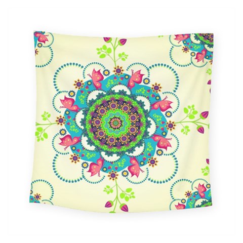 Mandala Flowers, Abstract, Butterflies, Floral, Pattern Square Tapestry (Small) from ArtsNow.com