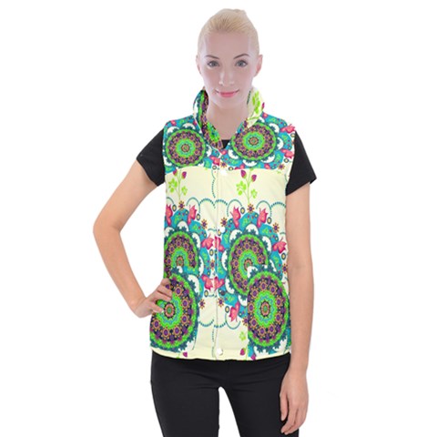 Mandala Flowers, Abstract, Butterflies, Floral, Pattern Women s Button Up Vest from ArtsNow.com