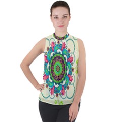 Mock Neck Chiffon Sleeveless Top 