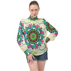 High Neck Long Sleeve Chiffon Top 