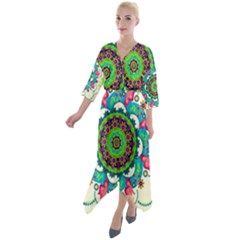 Quarter Sleeve Wrap Front Maxi Dress 