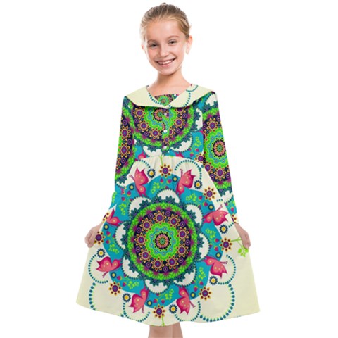 Mandala Flowers, Abstract, Butterflies, Floral, Pattern Kids  Midi Sailor Dress from ArtsNow.com