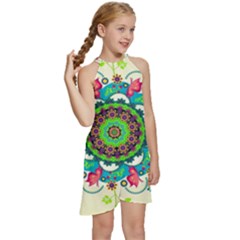 Kids  Halter Collar Waist Tie Chiffon Dress 