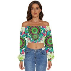 Long Sleeve Crinkled Weave Crop Top 