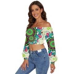 Long Sleeve Crinkled Weave Crop Top 