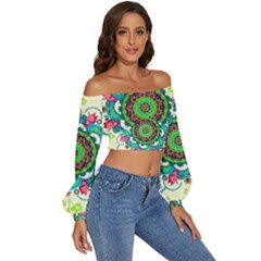 Long Sleeve Crinkled Weave Crop Top 