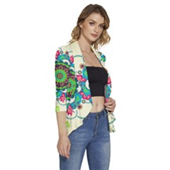 Women s 3/4 Sleeve Ruffle Edge Open Front Jacket 