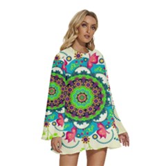 Round Neck Long Sleeve Bohemian Style Chiffon Mini Dress 