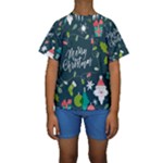 Merry Christmas, Happy New Year, Christmas Seamless Texture Kids  Short Sleeve Swimwear