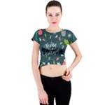 Merry Christmas, Happy New Year, Christmas Seamless Texture Crew Neck Crop Top