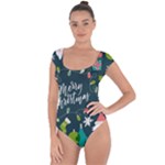 Merry Christmas, Happy New Year, Christmas Seamless Texture Short Sleeve Leotard 