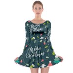 Merry Christmas, Happy New Year, Christmas Seamless Texture Long Sleeve Skater Dress