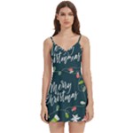 Merry Christmas, Happy New Year, Christmas Seamless Texture Body Wrap Sleeveless V-Neck Mini Dress