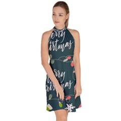 Sleeveless Halter Neck A-Line Dress 