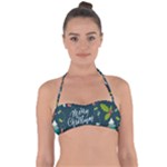 Merry Christmas, Happy New Year, Christmas Seamless Texture Tie Back Bikini Top