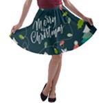 Merry Christmas, Happy New Year, Christmas Seamless Texture A-line Skater Skirt