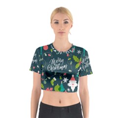 Merry Christmas, Happy New Year, Christmas Seamless Texture Cotton Crop Top from ArtsNow.com