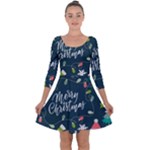 Merry Christmas, Happy New Year, Christmas Seamless Texture Quarter Sleeve Skater Dress