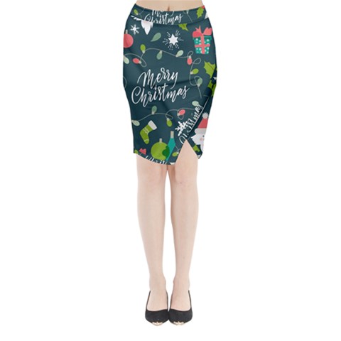 Merry Christmas, Happy New Year, Christmas Seamless Texture Midi Wrap Pencil Skirt from ArtsNow.com