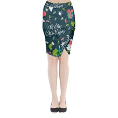 Merry Christmas, Happy New Year, Christmas Seamless Texture Midi Wrap Pencil Skirt from ArtsNow.com