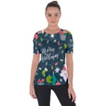 Merry Christmas, Happy New Year, Christmas Seamless Texture Shoulder Cut Out Short Sleeve Top