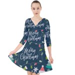 Merry Christmas, Happy New Year, Christmas Seamless Texture Quarter Sleeve Front Wrap Dress