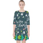 Merry Christmas, Happy New Year, Christmas Seamless Texture Quarter Sleeve Pocket Dress