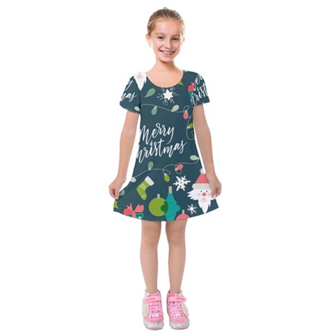 Merry Christmas, Happy New Year, Christmas Seamless Texture Kids  Short Sleeve Velvet Dress from ArtsNow.com