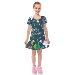 Merry Christmas, Happy New Year, Christmas Seamless Texture Kids  Short Sleeve Velvet Dress from ArtsNow.com