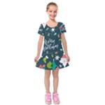 Merry Christmas, Happy New Year, Christmas Seamless Texture Kids  Short Sleeve Velvet Dress