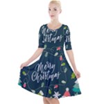 Merry Christmas, Happy New Year, Christmas Seamless Texture Quarter Sleeve A-Line Dress