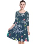 Merry Christmas, Happy New Year, Christmas Seamless Texture Quarter Sleeve Waist Band Dress