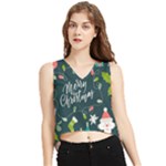 Merry Christmas, Happy New Year, Christmas Seamless Texture V-Neck Cropped Tank Top