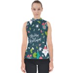 Merry Christmas, Happy New Year, Christmas Seamless Texture Mock Neck Shell Top