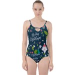 Merry Christmas, Happy New Year, Christmas Seamless Texture Cut Out Top Tankini Set