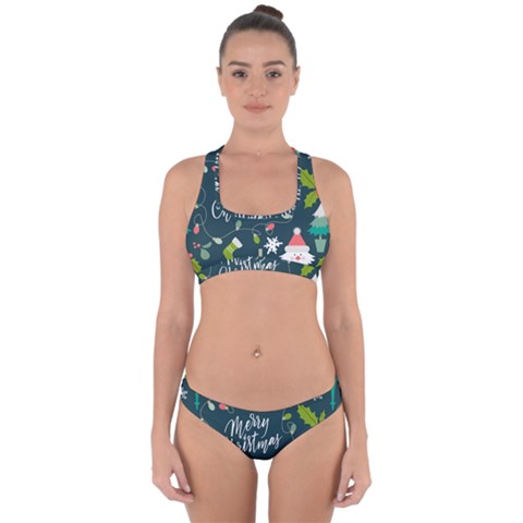 Merry Christmas, Happy New Year, Christmas Seamless Texture Cross Back Hipster Bikini Set from ArtsNow.com