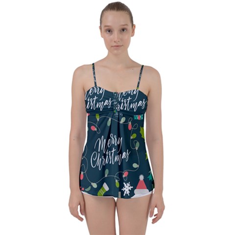 Merry Christmas, Happy New Year, Christmas Seamless Texture Babydoll Tankini Top from ArtsNow.com