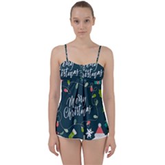 Merry Christmas, Happy New Year, Christmas Seamless Texture Babydoll Tankini Top from ArtsNow.com