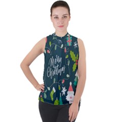 Mock Neck Chiffon Sleeveless Top 